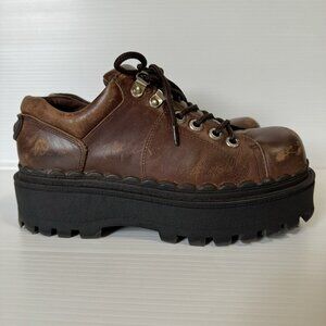 UNIF Chunky Y2K Brown Leather Platform Shoes Sz 9 Lace Up Oxfords